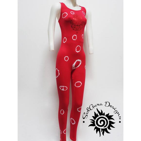 BUBBLES - One Size Fits S/M/L Tie Dyed Red, White Catsuit, Black Light Reactive - Picture 3 of 10